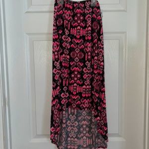 Girl’s high low skirt, size 14/16, pink, black, light gray print, NEW with tags